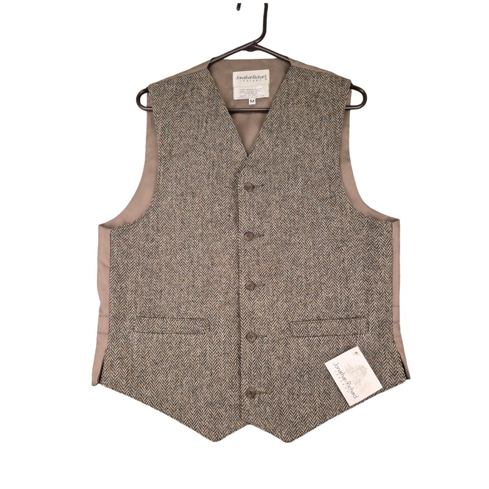 Jonathan Richard Ireland Mens Grey Herringbone Wool Vest Waistcoat Size M NEW